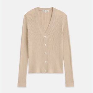 Alex Mill cashmere blend V- neck ribbed cardigan sand old money neutral XL NWT